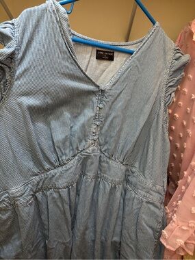 Lane Bryant Light Blue Pinstripe V-Neck dress